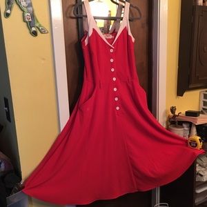 Tatyana Red and White Button-up Circle Dress